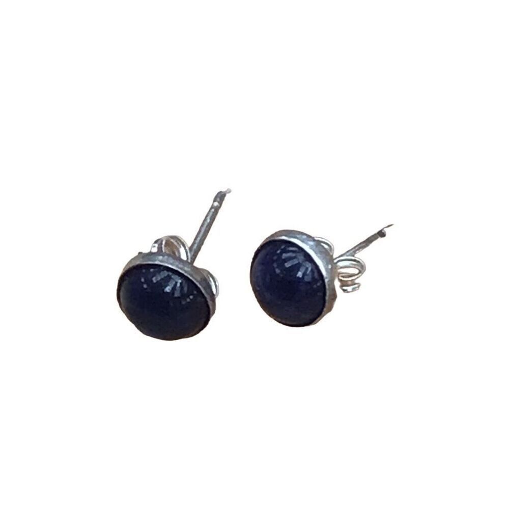 Earrings, Navy Blue Sodalite and Sterling Silver Stud Earrings, NEW, 5 mm, Handm